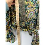 Wendy Hil 100% Silk Paisley Tie Front Boho Disco Glam Bell Sleeve Top L Green Size L Photo 7