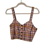 ZARA Plaid Size Large Neutral Cropped Smocked Summer Vacation Retro Faux Buttons Photo 0