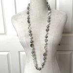 Silver tone faux grey pearl rhinestone long necklace Photo 1