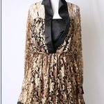 Oleg Cassini BlackTie II Antique Gold Lace and Black Shirt Dress Medium Photo 7