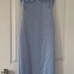 Lulus  Blue Dreamy Crush Crinkle Satin Ruffled Midi Dress Photo 0