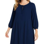 H by Halston Long Sleeve Bateau Ribbed Chiffon Navy Shift Dress Size XS Photo 0