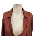 Vince  Top Cowl Neck Collared‎ Satin 3/4 Sleeves Rustic Brown Blouse Size 10 Photo 1