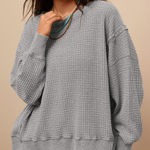 PRETTYGARDEN Elegant Gray Waffle Knit Sweater Photo 0