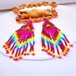 Bohemian Native American Ethnic Style Fashion Minimalist Glass Beaded Earrings‎ Pink Photo 13