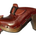 Frye Ella Clogs Stud Burgundy Leather Shearling Wood High Heels Womens 7 Photo 7