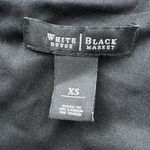 White House | Black Market WHBM Velvet Midi Dress  XS Black‎ Boat Neck 3/4 Sleeve Side Ruching Classic Photo 2