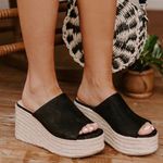 Soda Black Micro Suede Peep Toe Espadrille Wedge Photo 0
