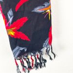 HIBISCUS COLLECTION HAWAII Black Tropical Floral Print Fringe Trim Scarf Photo 1