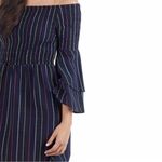Mud Pie  Desi Off the Shoulder mini dress in navy blue multicolor stripe size S Photo 2