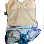 One Piece Island Native Vintage 80s Blue Tropical Coastal Earthy Floral Swimsuit Photo 3