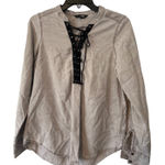 EXPRESS  Gray Washed Long Sleeve Lace Up Band Collar Blouse Women's Size Small Photo 0