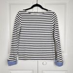 J.Crew Factory Striped Top Cotton Black & White Boatneck Blue Cuffs Size XXS Photo 10