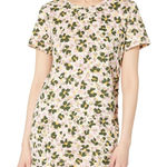 Sanctuary  Drawstring T-Shirt Dress Women's Large Tan Floral Pull-On Ruched Side Photo 0