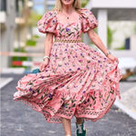 Agua Bendita  Lima Linen Pink Floral Midi Dress size medium Photo 1