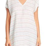 Eileen Fisher 100% Organic Linen Short Sleeve Tunic Top White Stripe Size S/M Photo 0