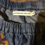 Standard Grace Shiny Denim Look Boho Off The Shoulder Top w/Butterflies Photo 2