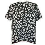 Anthropologie Gray and White Print Fuscia Pink Trim S/S Knit Sweater NWOT Size S Photo 6