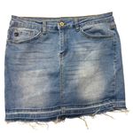 KanCan Denim Jean Mini Skirt Distressed Raw Hem Western Boho Rodeo Size 28 / 9 Blue Photo 0