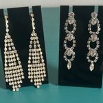 Wedding Prom Formal Gold and Silver Sparkling Rhinestone Dangle Drop Earrings Photo 9