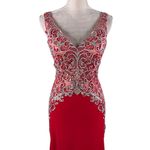 Jovani Prom Evening Gown Red 6 Beaded V-Neck Back Zip Lined Photo 10