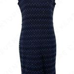 Sharagano  Dress Deep Navy Blue Lace Overlay Sequin Shimmer Chevron Pattern Sz 6 Photo 0