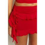 LIONESS  Rendezvous Mini Skirt in Crimson X-Large Womens Stretchy Ruffle Photo 9