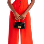 AQUA  Women's Orange Button-Front Jumpsuit Wide Leg Sleeveless‎ Back Cut Out Photo 0