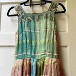 Handmade Vtg Multicolor Plaid Bohemian Maxi Dress XS Celestial Zodiac Hippie Silky Indian Photo 6