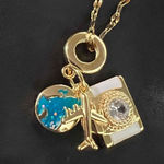 18K Gold Plated Stainless Steel Travel Charm Necklace womens jewelry GIFT Blue Photo 2