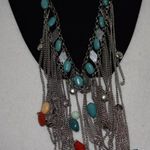 Western Faux Turquoise Silver Tone Multi Color Bead Dangle Layer Long Necklace Photo 1