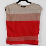 Reserved  Metallic Pleated Knit Top Color Block Striped Cap Sleeves Size Medium Photo 0