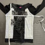 Save The Queen Italy‎ Graphic Floral Top Black White Patchwork Long Sleeve Sz Sm Photo 13