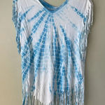 Ocean Drive Blue White Tie-Dye Fringe Top By  ‎ Rayon S Photo 0