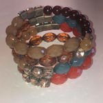 Boho Beaded Neutral Tone Brown Blue & Orange Beads Wrap Bracelet Photo 2
