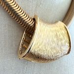 Gold Tone Herringbone Snake Chain Necklace w/ Sculptural Slide Pendant Photo 4