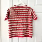Catherine Stewart Belle Pointe Red Beige Stripe Open Hand Knit Vintage Cardigan Size M Photo 2