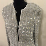 Adrianna Papell Evening Beaded Silk Jacket Silver Sequin Size M Photo 0