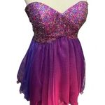 Blondie Nites sequin strapless ruffle mini dress purple ombré with side cut outs Photo 0