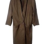 Vintage Coat Womens Genuine Leather Brown Long Double Breasted Trench 80’s Photo 0