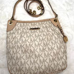 Michael Kors Shoulder Bag Jet Set Monogram White Tan Signature Crossbody Photo 0