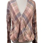 Splendid  Wrap Plaid Surplice High Low Long Sleeve Blouse Size Large Photo 0