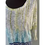 David Cline Top Size M Blue Green White Stripe Print Crinkle Semi Sheer Size M Photo 1