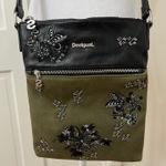 Desigual  Black Green Embroidered Beaded Butterfly Whimsigoth Crossbody Purse Photo 0