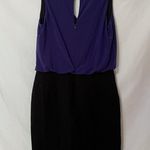 Aidan Mattox  Blue Black Bodycon Draped Top Dress Womens S Cocktail Mini V Neck Photo 4