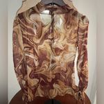 Urban Outfitters Women’s UO Sheer Marbleized Pattern Brown Multicolor Ruffle LS Top wTies Fairy Photo 8