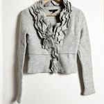 BCBGMAXAZRIA Gray Ruffle Wool Long Sleeve Cardigan Sweater Size Small Photo 1