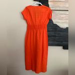 Venus  Orange Linen V Neck Midi Dress Photo 3