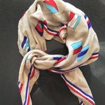 Vintage Nautical Print Beige & Multicolor Linen Scarf Wrap Tan Photo 2