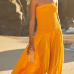 Anthropologie  Dress Womens XS Yellow Smocked Bodice Hanky Hem Strapless Boho Photo 0